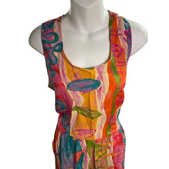 Vintage Rabbit Rabbit Rabbit Designs Abstract Print Midi Dress Boho 90s Size 10 - Picture 4 of 7